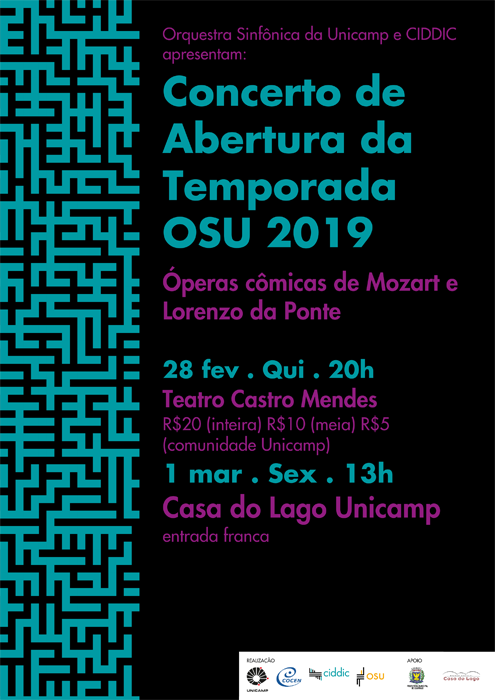 ORQUESTRA SINFÔNICA DA UNICAMP abre a sua Temporada 2019 com cantores do Ópera Studio UNICAMP