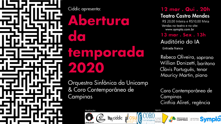 Cartaz da abertura da temporada 2020 da OSU com o COro contemporâneo de campinas