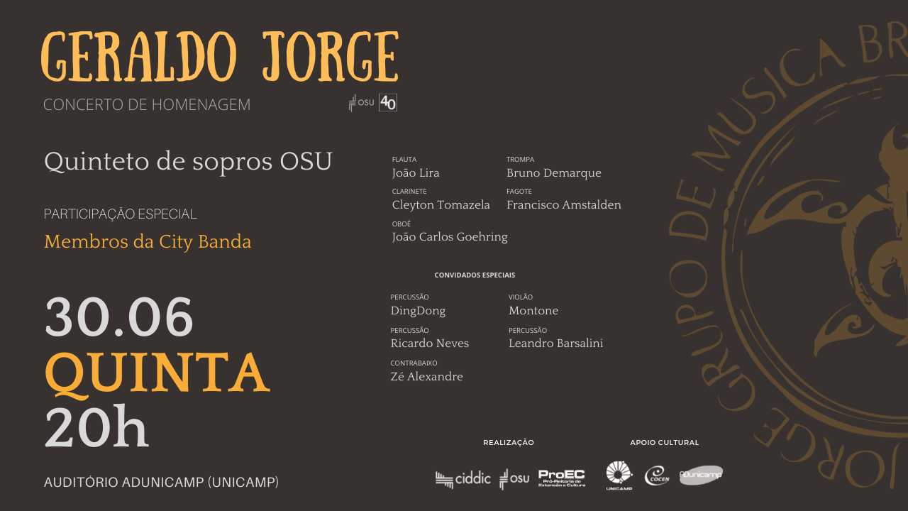 OSU e membros da City Banda realizam concerto em homenagem ao professor Geraldo Jorge