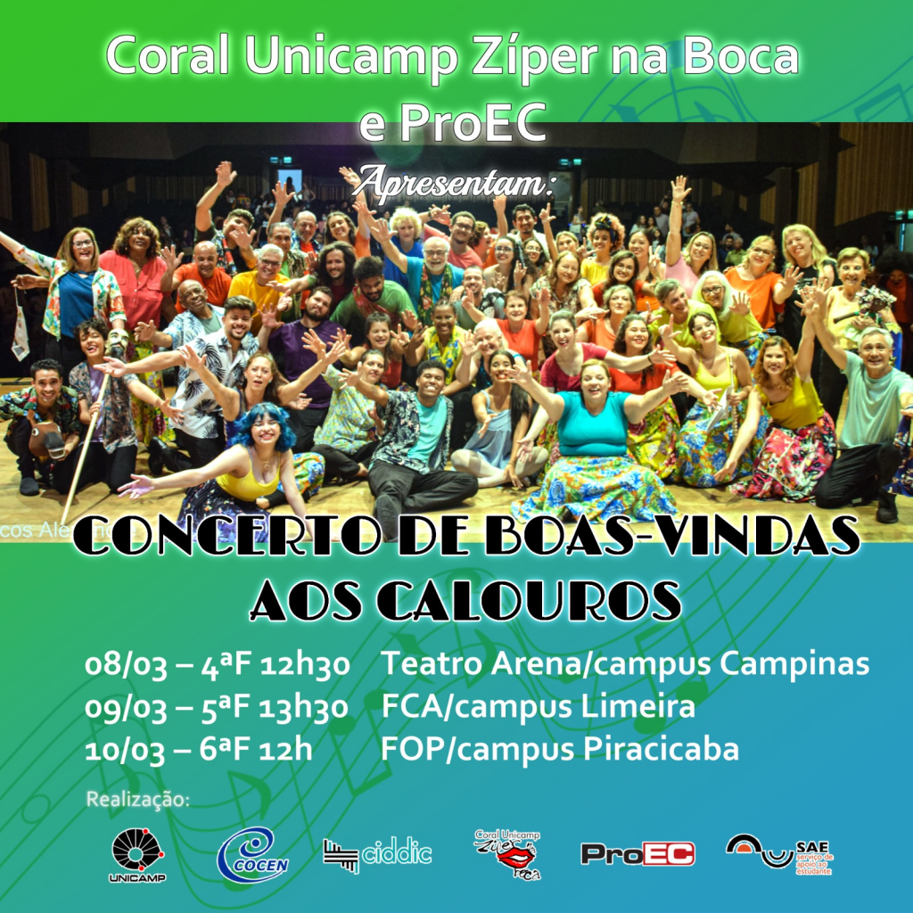 Cartaz Coral Unicamp Zíper na boca Concerto de Boas Vindas aos calouros Unicamp 2023