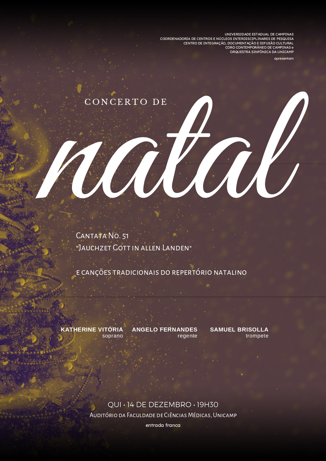 Concerto de Natal – Cantata BWV 51 “Jauchzet Gott in allen Landen” e canções tradicionais do repertório natalino