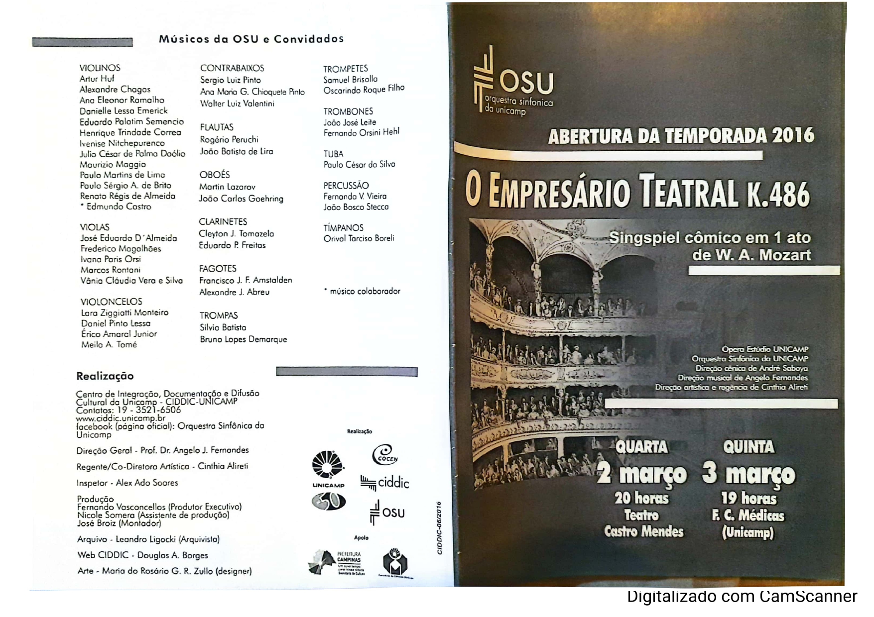 Abertura da Temporada OSU 2016 – O Empresário Teatral K. 486