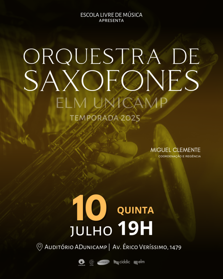 Cartaz da apresentação da orquestra de saxofones da ELM